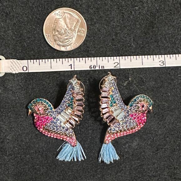 Humming Bird Glam Glitzy Tropical Island Earrings - Picture 4 of 6